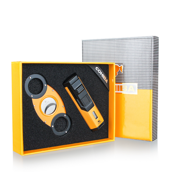 COHIBA Gift Box Cigar Lighter Cutter Set Windproof Torch Jet Flame Gas Butane Metal with Punch Mini Lighter Accessories set