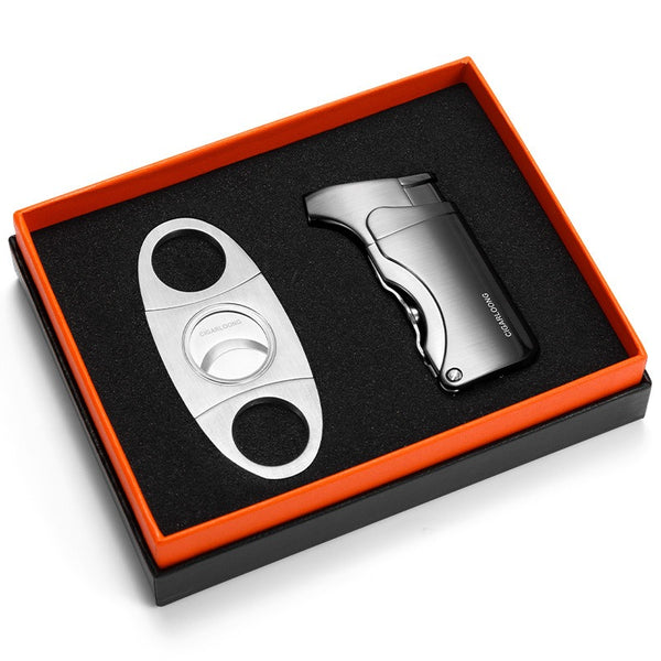 Cigar Lighter Cutter Accessories Set Metal Windproof Butane Gas C Torch Lighters Stainless Steel Cigar Punch for Gift Box