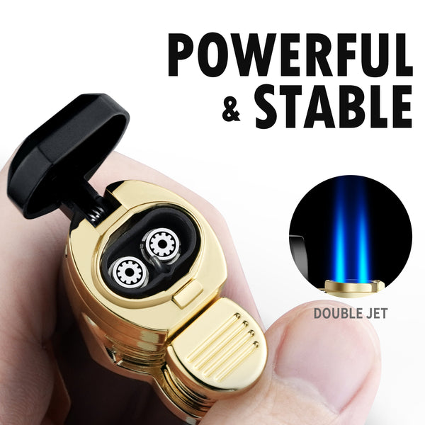 Cigar Torch Butane Lighters Fuel Refillable Lighter with Punch Cutter and Set Double Jet Strong Flame Windproof
