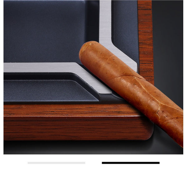 Cigar ashtray creative four-slot metal zinc alloy electroplated solid wood desktop household ashtray