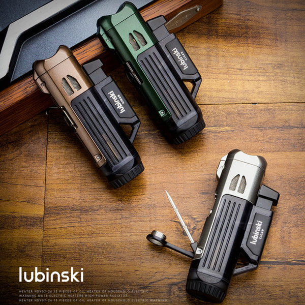 LUBINSKI Cigar Lighter Multifunctional Single Straight Punch with Cigarette Holder Hole Opener Needle Igniter Smoking Accessories