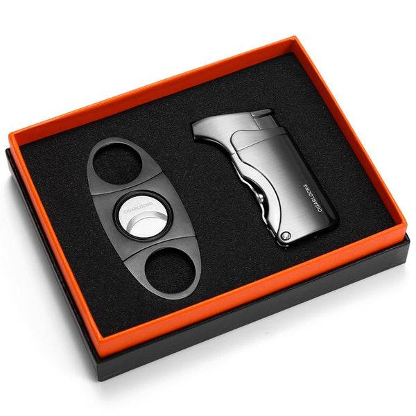 Cigar Lighter Cutter Accessories Set Metal Windproof Butane Gas C Torch Lighters Stainless Steel Cigar Punch for Gift Box