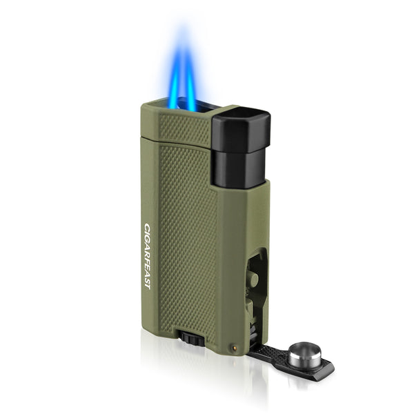 CIGARFEAST Windproof Cigar Lighter 2 Jet Torch Blue Flame Gas Butane Lighters with Gift Box Cigar Holder Smoking Accessories