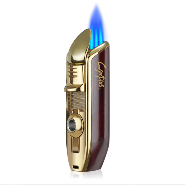 Cigar Torch Lighters Triple Jet Butane Refillable Lighter with Punch Windproof Lighter Without Gas(Black)