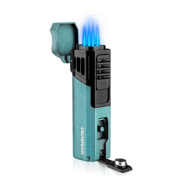 Cigar Torch Lighter Butane Refillable Lighters for Smoking Weed Windproof Lighters with Cigar Punch Mini Torch Holder on Top