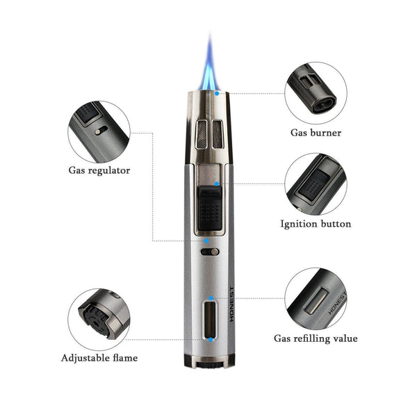 Refillable Butane Torch Lighter Adjustable Cigar Lighter 2 Jet Flame Lighter