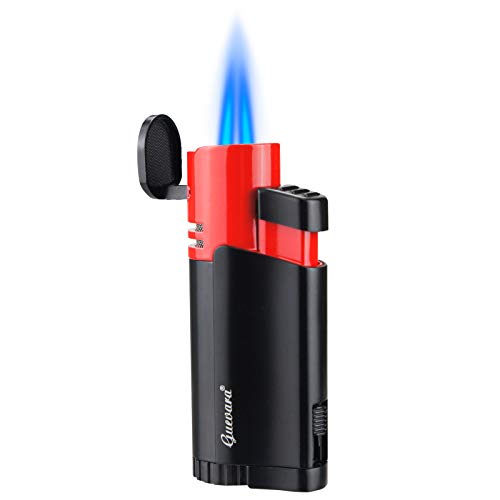 Torch Lighters Double Jet Butane Torch Cigar Lighters with Punch Windproof (Black)(Without Gas)
