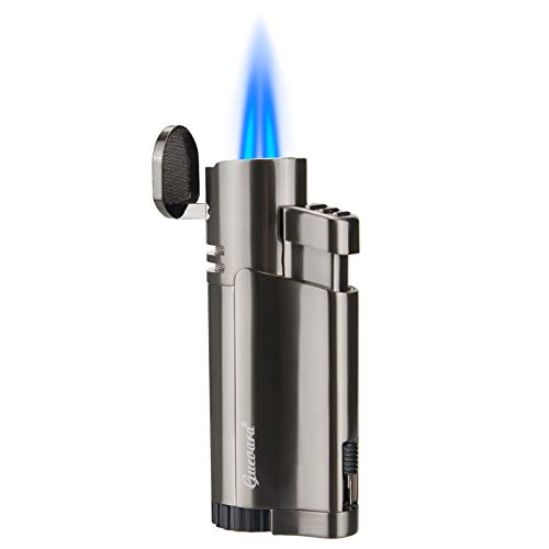 Torch Lighters Double Jet Butane Torch Cigar Lighters with Punch Windproof (Grey)(Without Gas)