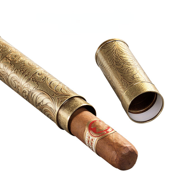 GUEVARA Pattern Copper Single Cigar Tube With Gift Box Cigar Tube Engraved Pattern Copper Single Cigar Accessories