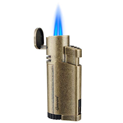 Torch Lighters Double Jet Butane Torch Cigar Lighters with Punch Windproof (Gold)(Without Gas)