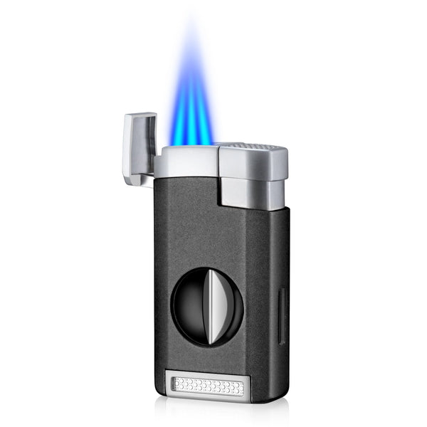 New Luxury Metal Triple Jet Flame Refillable Butane Torch Lighter with Cigar V Cutter
