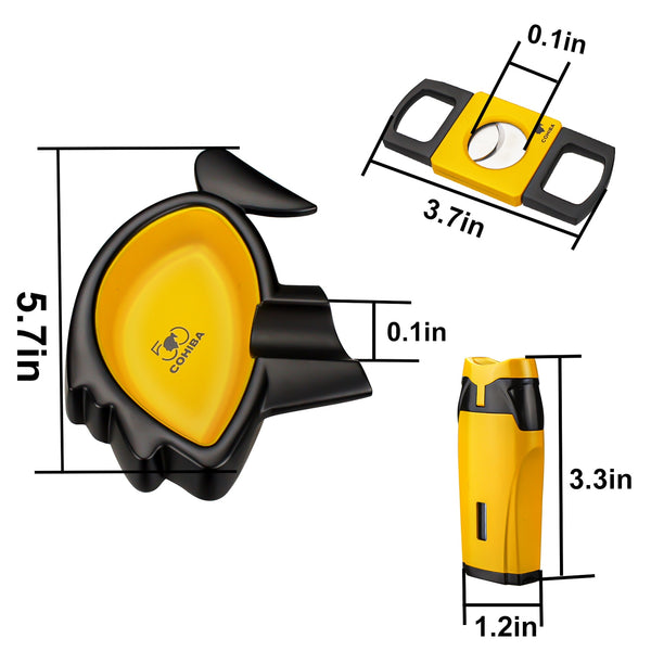 COHIBA Cigar Lighter Ceramic Ashtray Cutter Combo Accessories Set Metal Windproof Butane Gas Torch Lighters with Cigar Punch