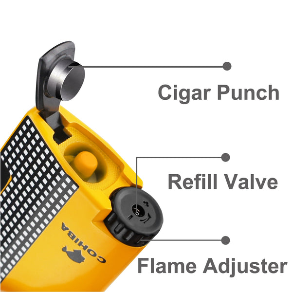 COHIBA Cigar Lighter and Cutter Combo Windproof Torch Jet Flame Gas Lighter Accessories Set Butane Metal Cigar Set for Gift Box