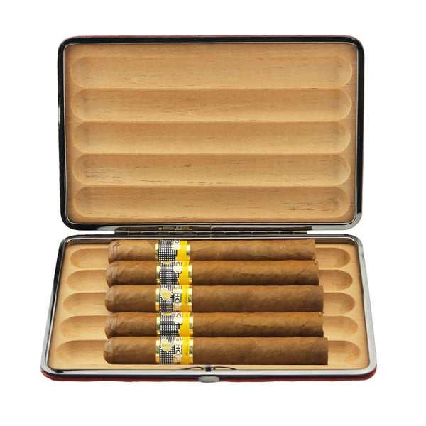GUEVERA Portable Leather Cigar Case Humidor Tubes Holder