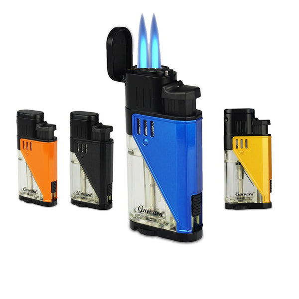 GUEVARA Torch Lighters Gas Pocket Windproof 2 Jet Cigar Lighter