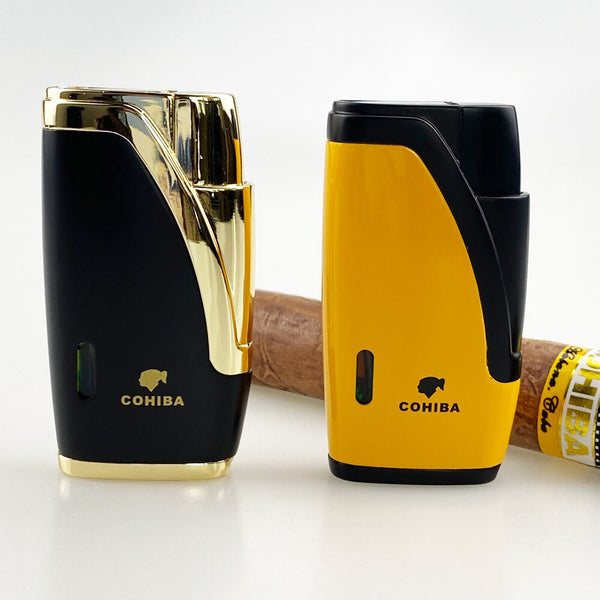 COHIBA Torch Lighter Pocket Cigar Lighter 2 Jet Butane Gas Cigarette Flame Lighters Metal Cigar Cigarette Tobacco Lighter