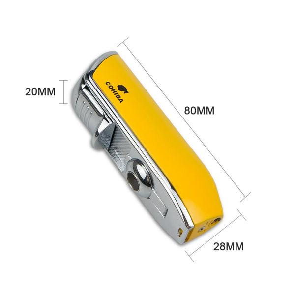 COHIBA Metal Windproof Mini Pocket Cigar Lighter 3 Jet Blue Flame Torch Cigarette Lighters With Cigar Punch Gift Box