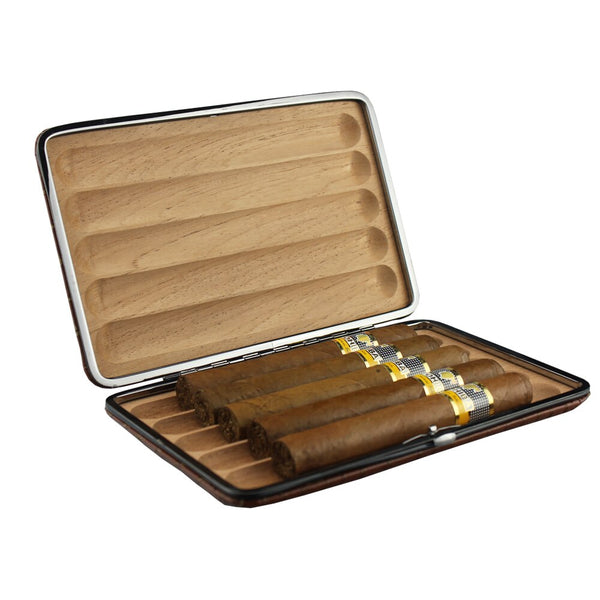 GUEVERA Portable Leather Cigar Case Humidor Tubes Holder
