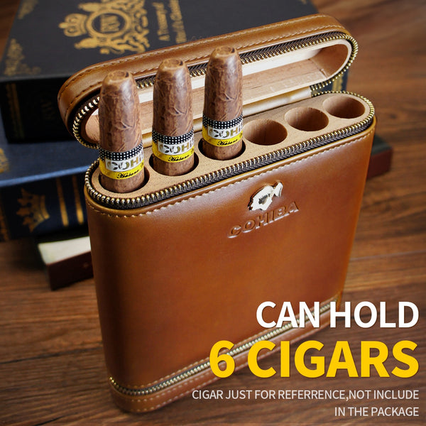 Portable Leather Cigar Case Humidor 6 Tubes Holder Mini Humidor Box Travel Cigars Accessories With Gift Box