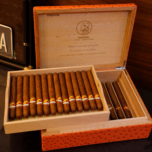 GUEVARA  Leather Waterproof Cedar Wood Cigar Humidor Travel Case with Cigar Lighter Cutter Ashtray Set Cigar Accessories Box
