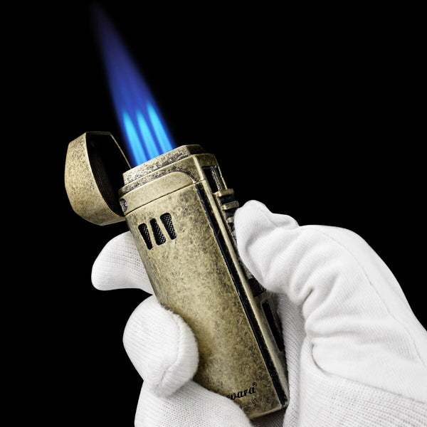 GUEVARA Stainless Steel Cigar Cutter Lighter Windproof 1 Jet Flame Butane Cigar Cigarette Case Accessories for Gift Box