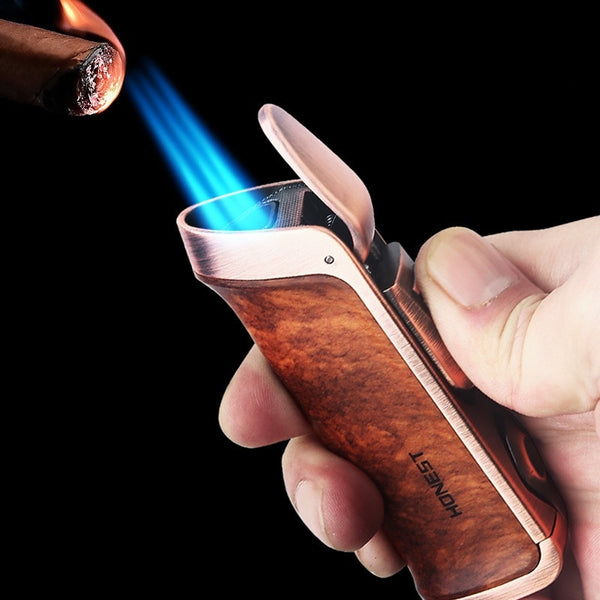 HONEST Inflatable Cigar Lighter with Sharp Cigar Drill Bit Cutter Metal Blue Fireworks Metal Cigar Lighters Torch High Quality