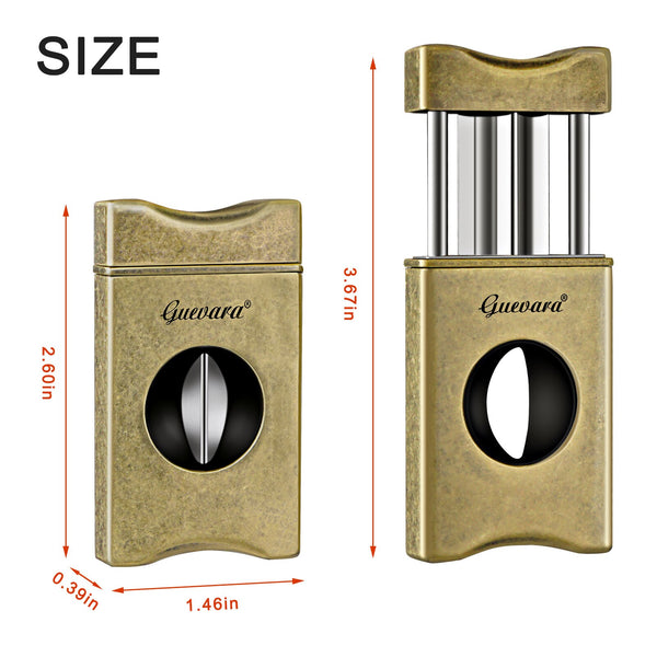GUEVARA Cutter Portable Zinc Alloy 3 In 1 V-Cut Cigar Cutter Guillotine Sharp Cigar Puncher Smoking Accessories with Gifts Box