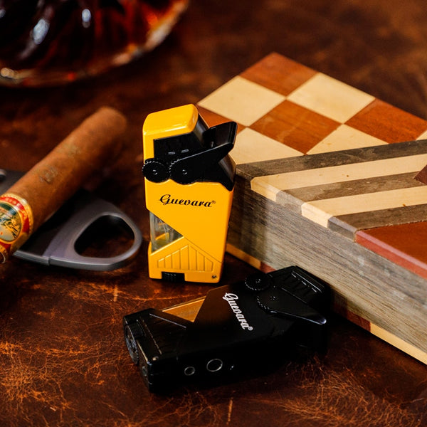 GUEVARA Windproof Cigar Lighter Metal Windproof Pocket Lighters 2 Jet Flame Torch Cigarette Butane Gas Lighters for Cigars