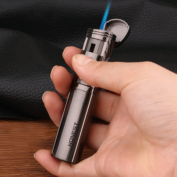 HONEST Metal Gas Butane Cigar Lighter Single Jet Torch Windproof Inflatable Lighter Cigar Accessories with Gift Box