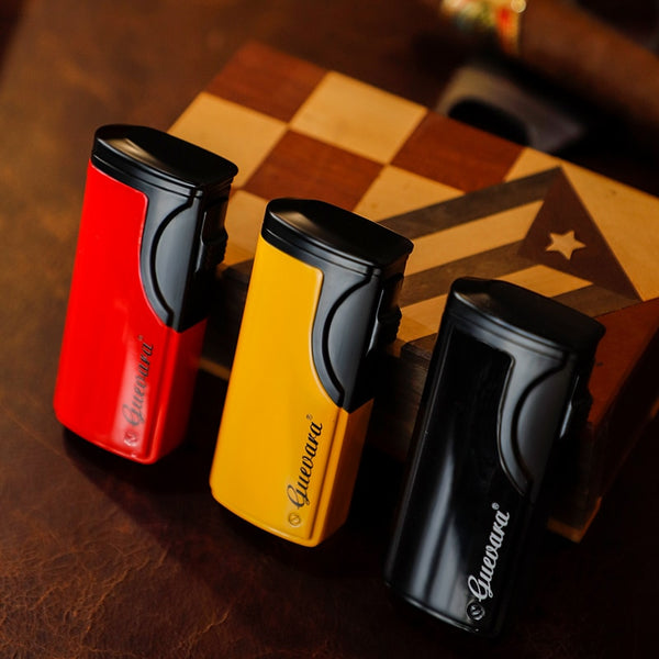GUEVARA Cigar Lighter Metal Windproof Pocket Lighters 3 Jet Blue Flame Torch Cigarette Butane Gas Lighters with Cigar Punch