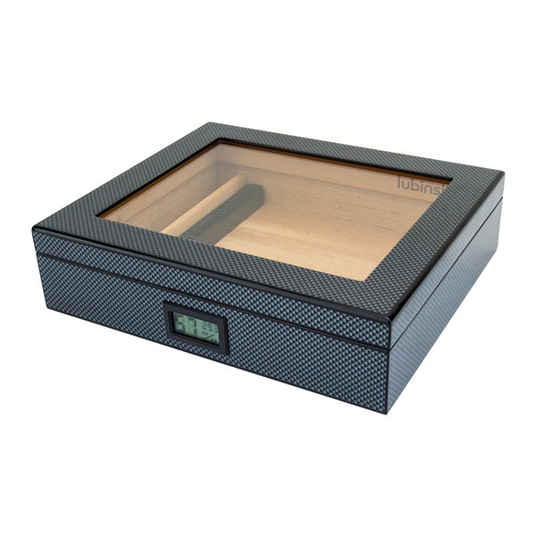 LUBINSKI Humidor Carbon Fiber Pattern Perspective Window Electronic Temperature and Humidity Meter Cigar Humidor for Man