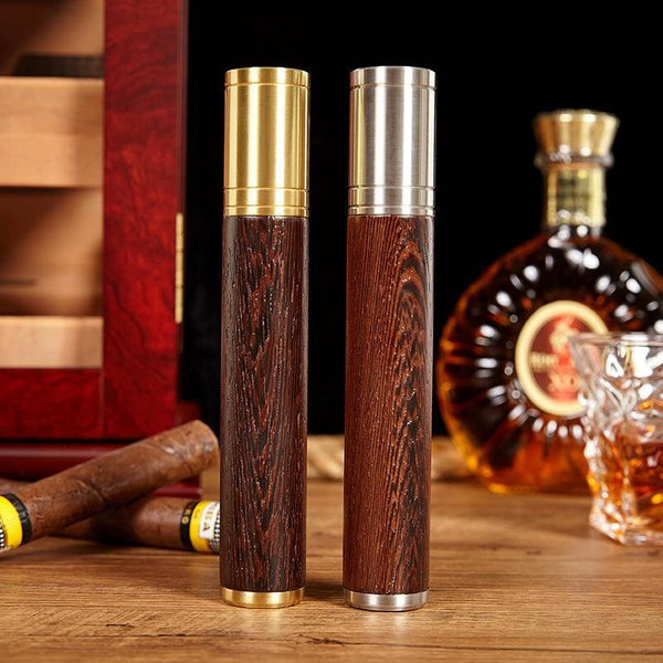 LUBINSKI Cigar Tube Single Cigar Case Zinc Alloy Electroplated Wenge Wood Portable Smoking Accessories Humidor Box for Cigar