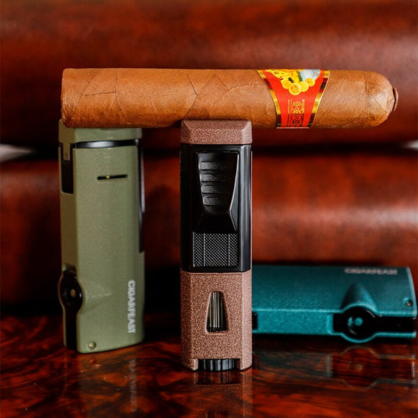 CIGARFEAST Cigar Lighter 3 Jet Torch Blue Flame Gas Butane Refillable Windproof Lighters Cigar Smoking Accessories for Gift Box