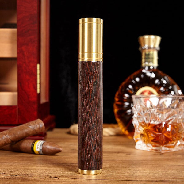 LUBINSKI Cigar Tube Single Cigar Case Zinc Alloy Electroplated Wenge Wood Portable Smoking Accessories Humidor Box for Cigar