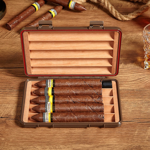 Cigar Humidor Box Portable Moisturizing Sealed Humidifier Hygrometer Accessories for 5 Cigars Outdoor Travel Cigar Case