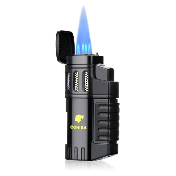 Cigar Lighter 4 Torch Jet Flame Refillable With Punch